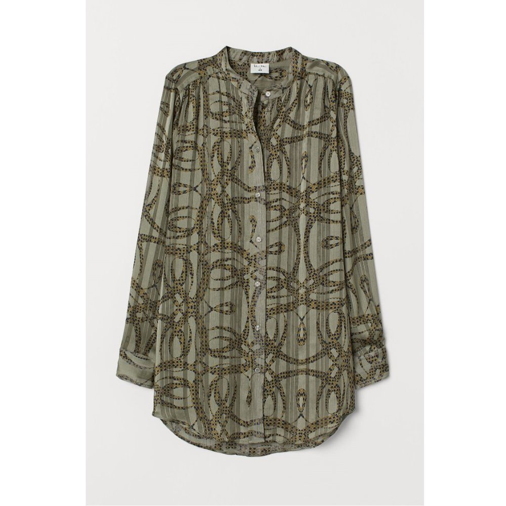 Richard Allan X H&M Designer Collab Patterned Airy Tunic/Shirt Olive Grn Sz 14
